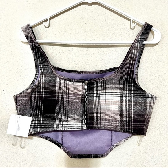 NWT LIBERTY LOVE corset bustier gray plaid cropped tank top size L - Picture 3 of 6